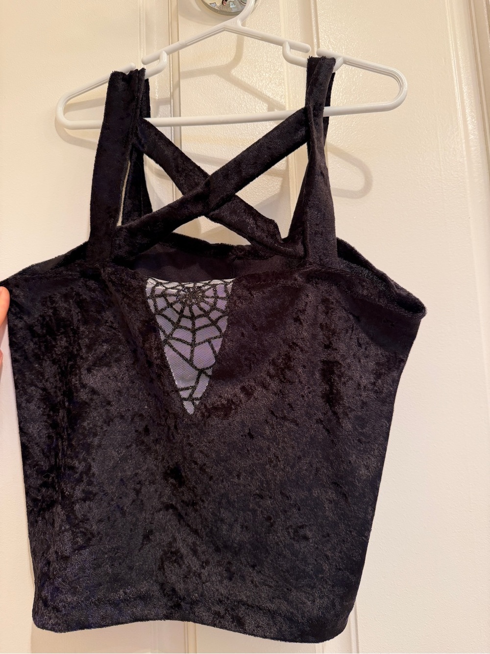 Black Velvet Crisscross Spider-Web Detail Tank Top